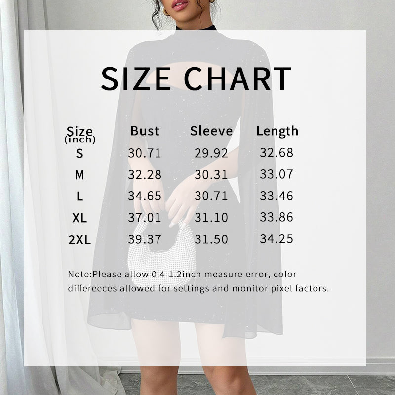 Women’s Sparkly Bodycon Mini Dress – Mock Neck Cloak Sleeve Cocktail & Party Dress - Glowify