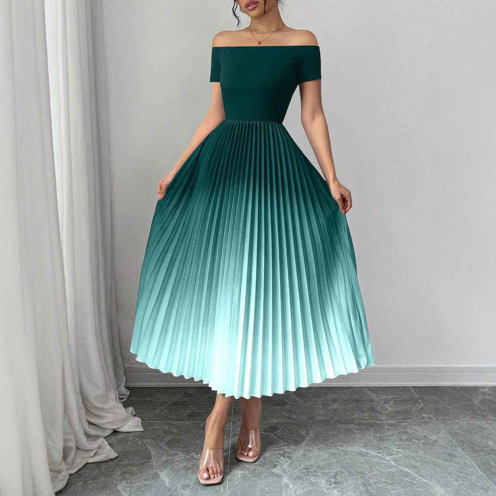Elegant Off-Shoulder Pleated Gradient Bodycon Dress – Floor-Length Wrap-Style Maxi Dress for Women - Glowify