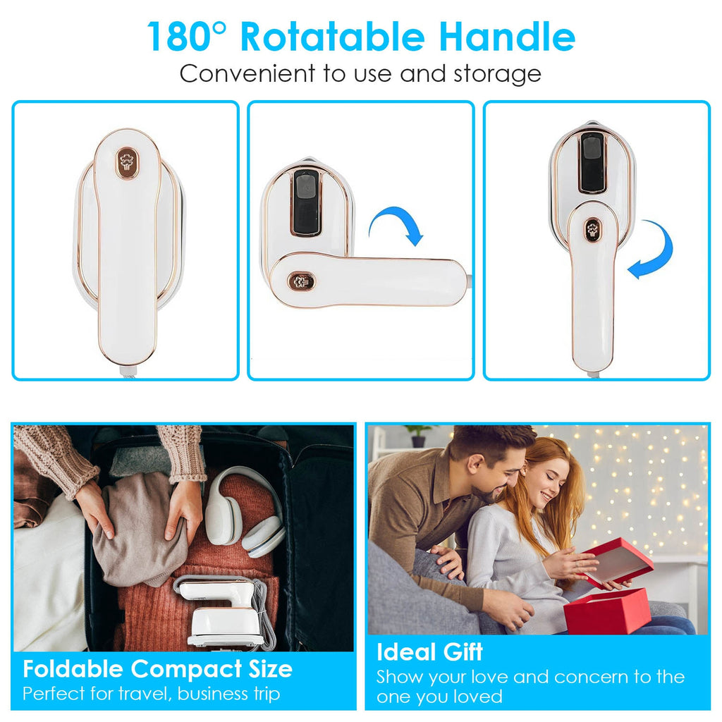 1000W Portable Handheld Garment Steamer – 10s Fast Heat, 180° Rotatable Handle - Glowify