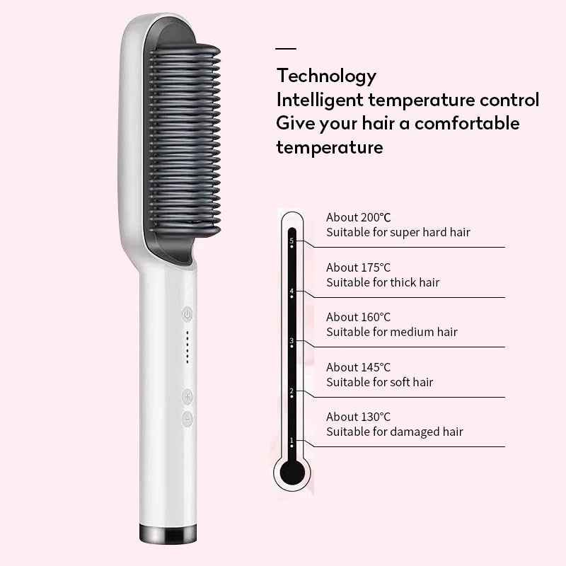 2-in-1 Negative Ion Hair Straightener & Hot Comb – Dual-Purpose Electric Styling Brush for Straight & Curly Hair