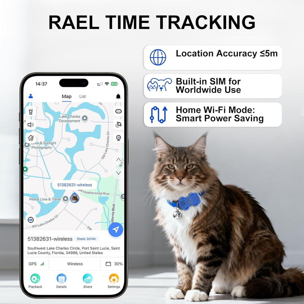 Pet GPS Tracker Real-Time – Anti-Lost Pet Tracker with Geo-Fence, Light & Sound Alarm (Unlimited Distance, Subscription Required) - Glowify