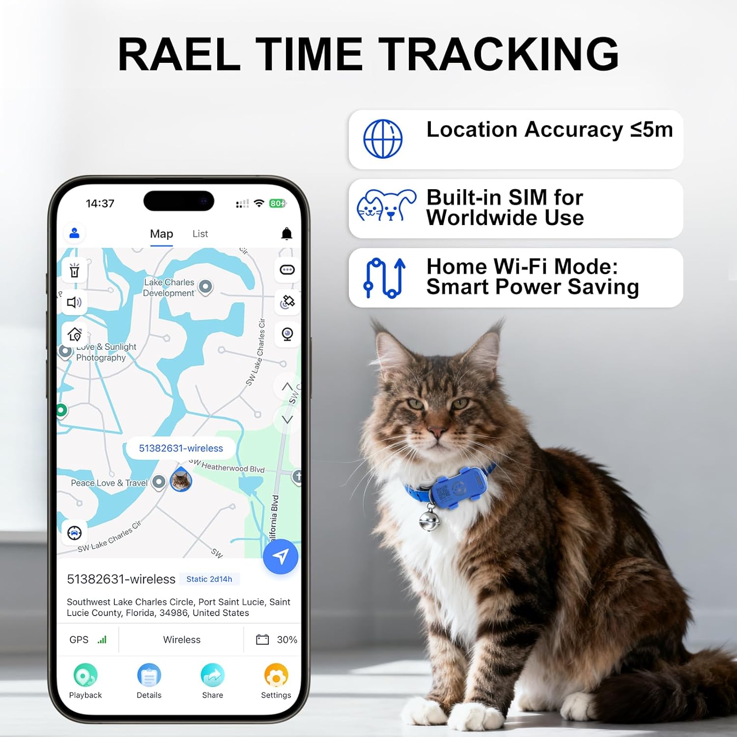 Pet GPS Tracker Real-Time – Anti-Lost Pet Tracker with Geo-Fence, Light & Sound Alarm (Unlimited Distance, Subscription Required) - Glowify
