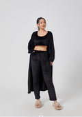 Cozy 3-Piece Pajama & Lounge Set for Women – Soft Knit Crop Top, Wide-Leg Pants & Cardigan (Winter Loungewear)