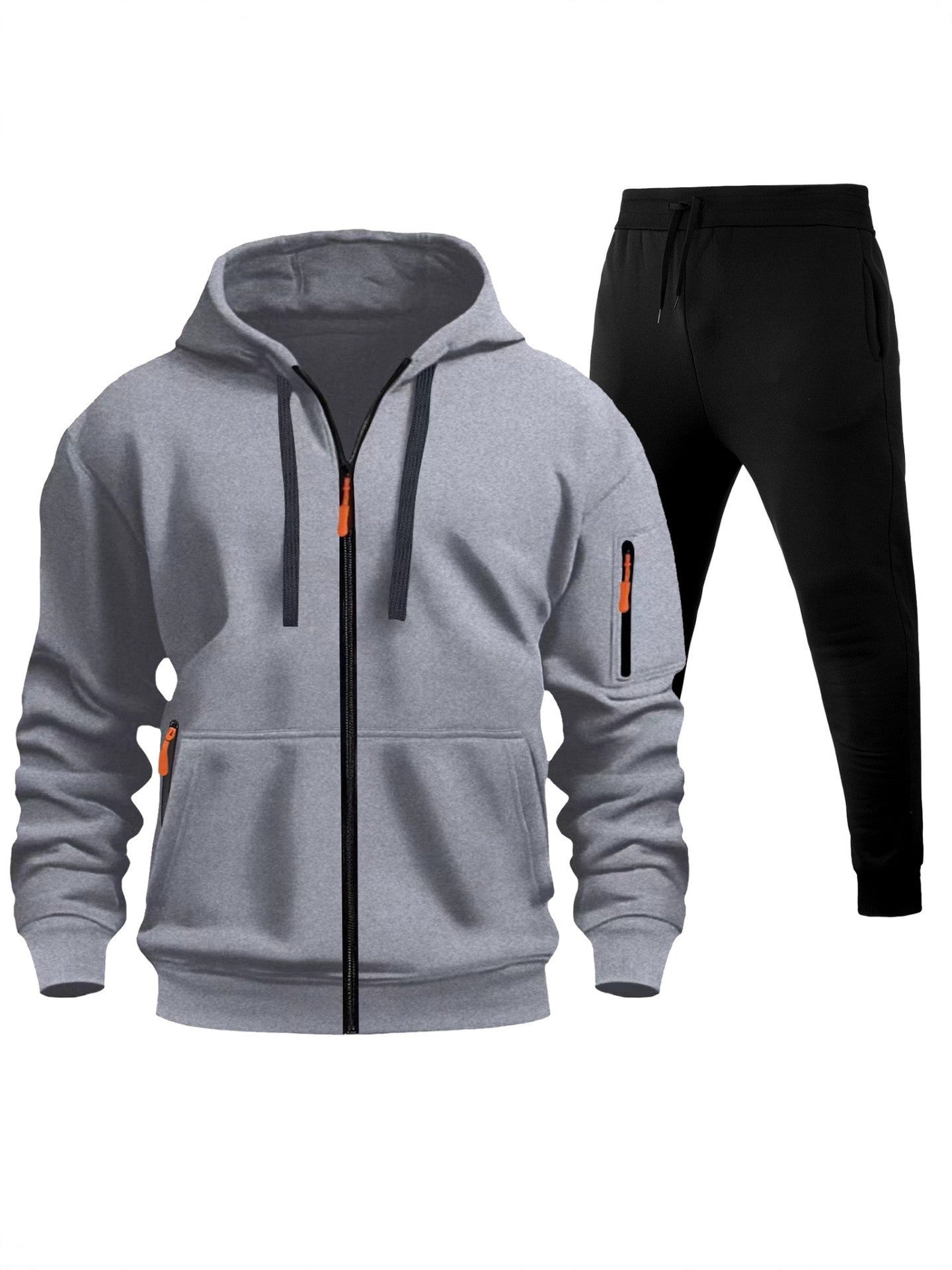 Stylish 2-Piece Fleece-Lined Zip-Up Hoodie & Jogger Set with Multi-Pockets - Perfect for Active Days! - Glowify