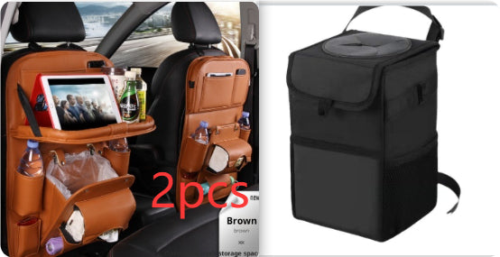 PU Leather Car Seat Back Organizer with Built-in Trash Can – Multifunction Storage Hanging Bag - Glowify