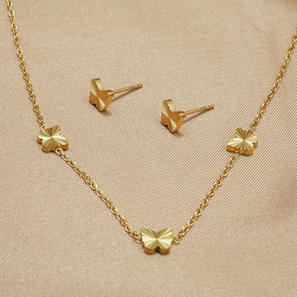 Lxalry Gold Heart Jewelry Set – Stainless Steel Cutout Necklace & Stud Earrings (Waterproof) - Glowify