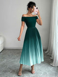 Elegant Off-Shoulder Pleated Gradient Bodycon Dress – Floor-Length Wrap-Style Maxi Dress for Women - Glowify