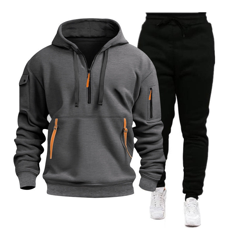 Multi-Pocket Zip Hoodie & Jogger Set for Men – Comfortable Casual Sportswear Outfit - Glowify