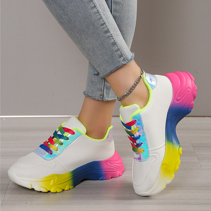 Women’s Lightweight Sports Sneakers – Thick Sole Lace-Up Walking Shoes - Glowify