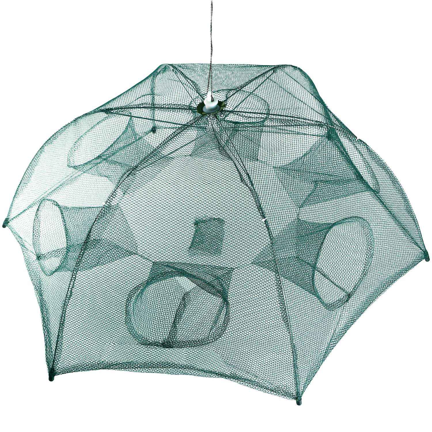 Portable Foldable Fishing Bait Trap Net – 6-Side 6-Hole Automatic Shrimp, Minnow & Crab Trap - Glowify