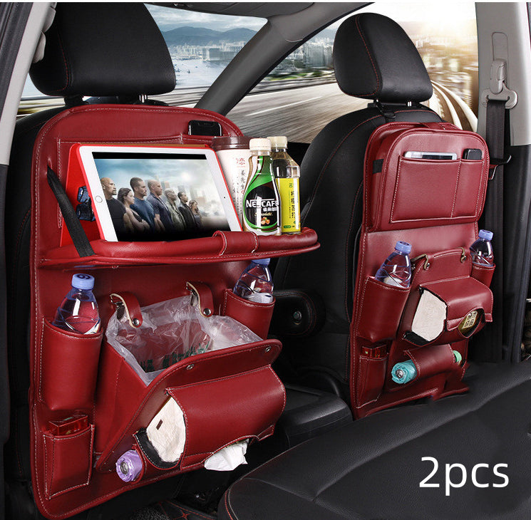 PU Leather Car Seat Back Organizer with Built-in Trash Can – Multifunction Storage Hanging Bag - Glowify