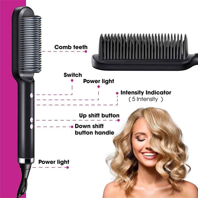 2-in-1 Negative Ion Hair Straightener & Hot Comb – Dual-Purpose Electric Styling Brush for Straight & Curly Hair