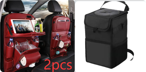 PU Leather Car Seat Back Organizer with Built-in Trash Can – Multifunction Storage Hanging Bag - Glowify