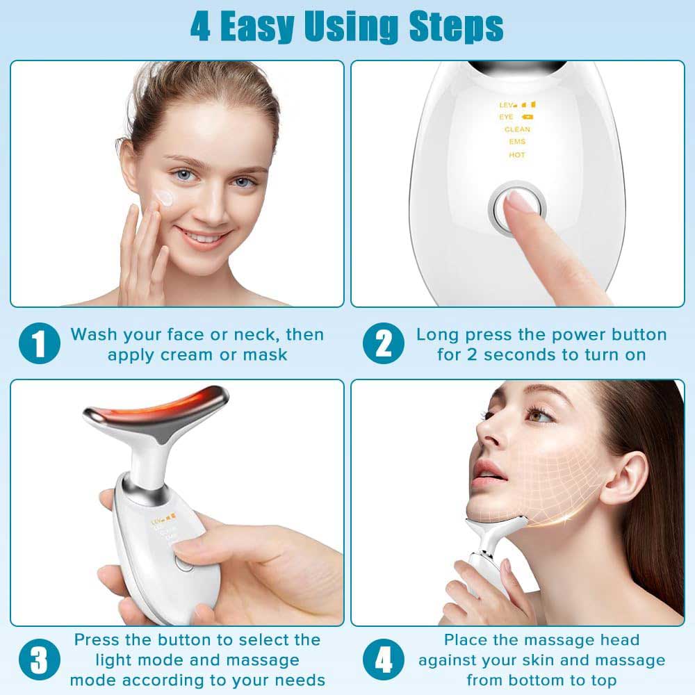 LED Face & Neck Massager - Vibrating Facial Sculpting Tool with 3 Light Therapy Modes | Jawline Contouring
