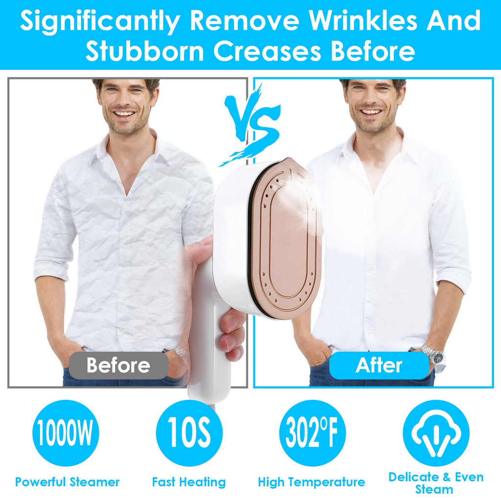 1000W Portable Handheld Garment Steamer – 10s Fast Heat, 180° Rotatable Handle - Glowify
