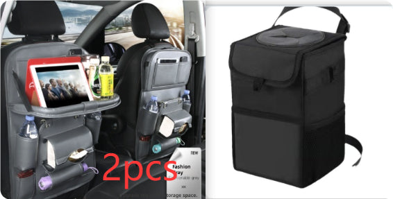 PU Leather Car Seat Back Organizer with Built-in Trash Can – Multifunction Storage Hanging Bag - Glowify