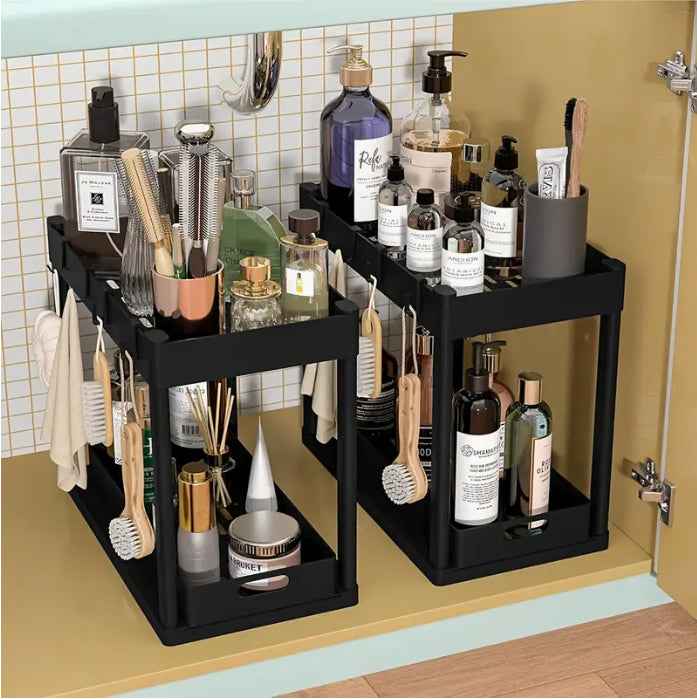 Double-Tier Sink Shelf Organizer – Pull-Out Under-Sink Storage Rack for Kitchen & Bathroom (1 Pack)