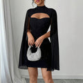 Women’s Sparkly Bodycon Mini Dress – Mock Neck Cloak Sleeve Cocktail & Party Dress - Glowify