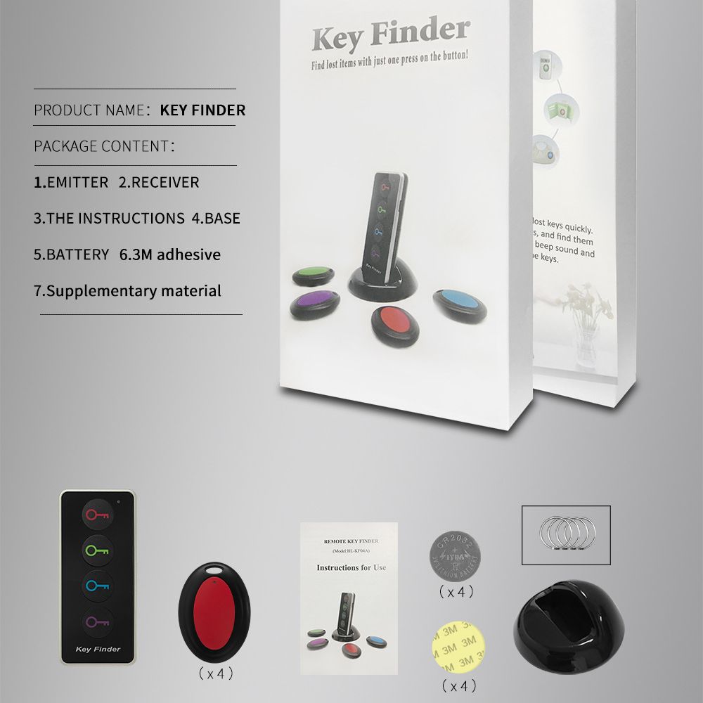 Wireless Key Finder Locator Set (1 Transmitter + 4 Receivers) – 40m Range, Beep Sound Anti-Lost Tracker - Glowify