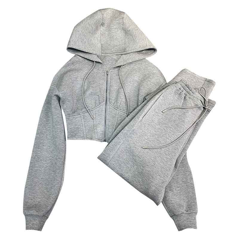 Elite Comfort Grey Cotton Two-Piece Sportswear Set – Casual Jacket & Pants Outfit - Glowify