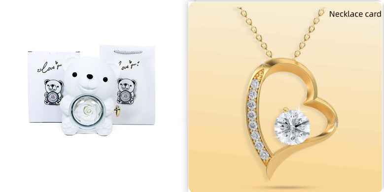 Rotating Bear Rose Jewelry Box – Flower Ring & Necklace Storage for Romantic Gifts - Glowify