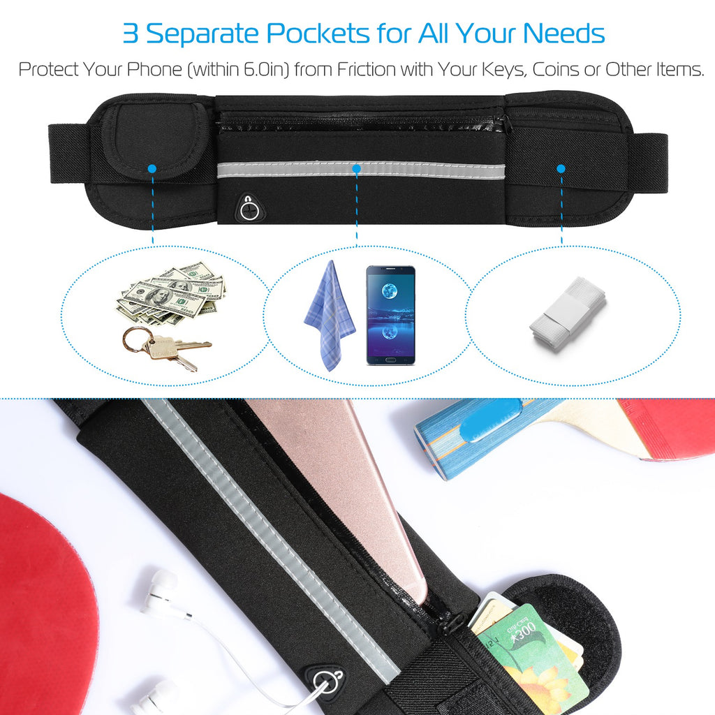 Waterproof Running Belt Waist Bag – Lightweight Adjustable Sports Waist Pouch with Reflective Strip (Phone ≤6.0”)