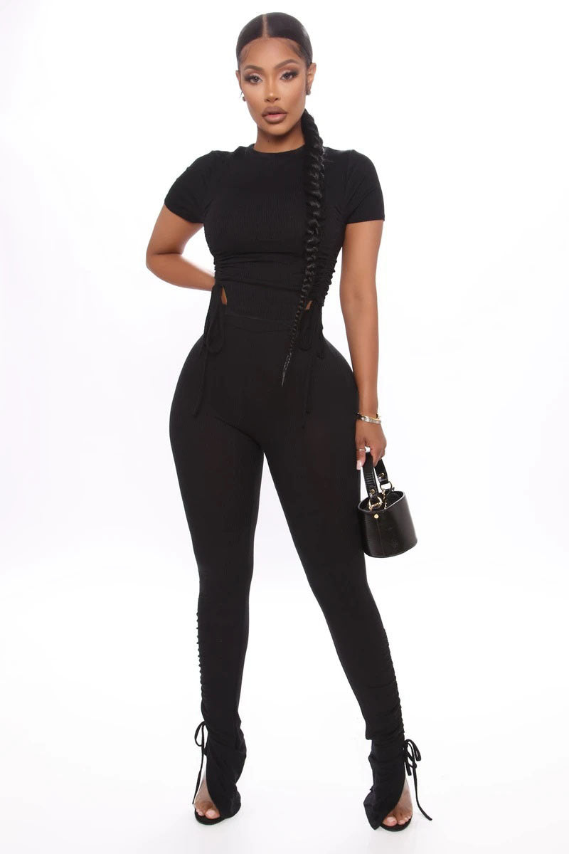 Women’s Crop Top & Long Pants Matching Set – Casual Sweet Style Two-Piece Outfit - Glowify