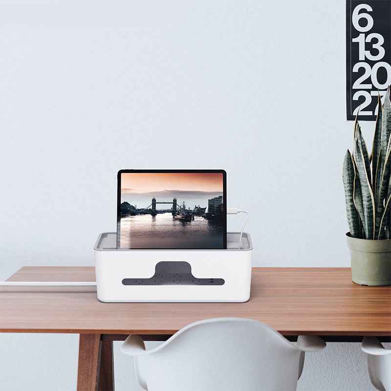 Power Strip Cable Storage Box – Anti-Dust Wire & Charger Organizer with Lid (Desktop & Home Use)