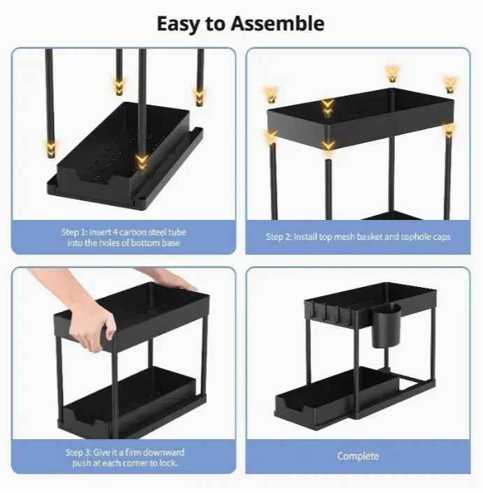 Double-Tier Sink Shelf Organizer – Pull-Out Under-Sink Storage Rack for Kitchen & Bathroom (1 Pack)