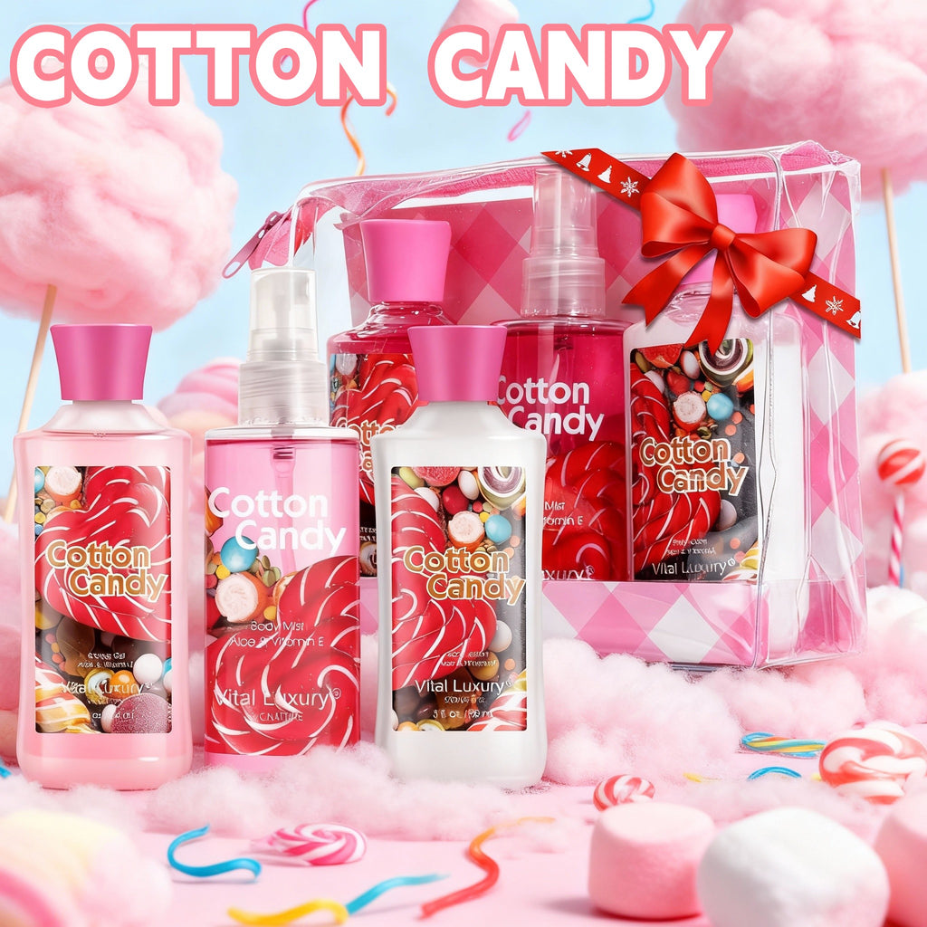 Cotton Candy 3-Piece Bath & Body Travel Spa Gift Set – Shower Gel, Body Lotion & Fragrance Mist - Glowify
