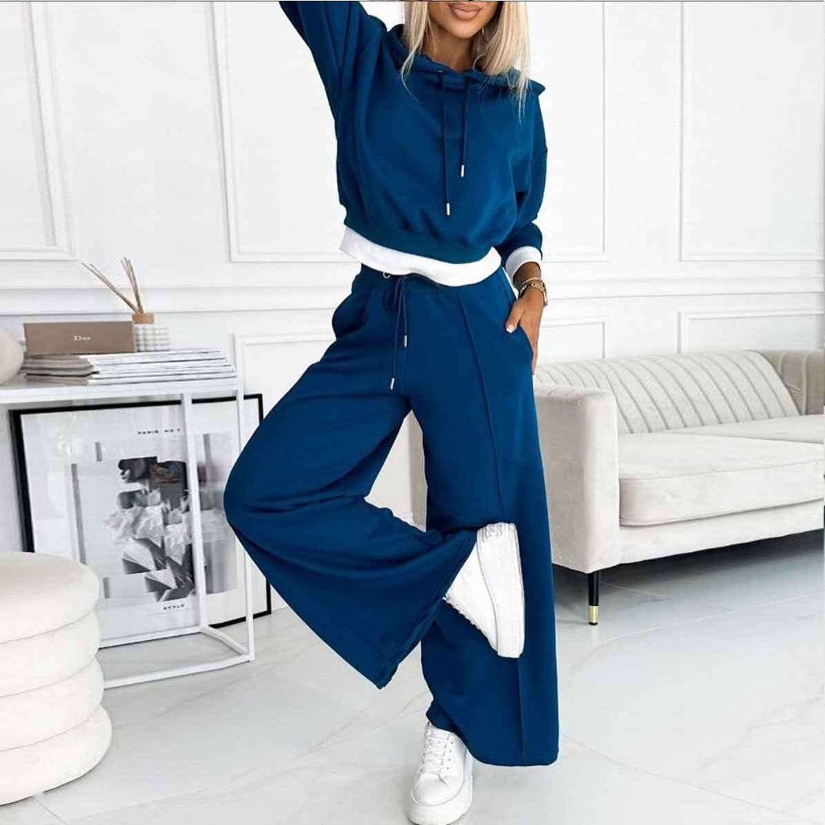 Women’s Hoodie & Sweatpants Set – Sporty Casual Long-Sleeve Hooded Sweatshirt with Drawstring Pocket Trousers - Glowify