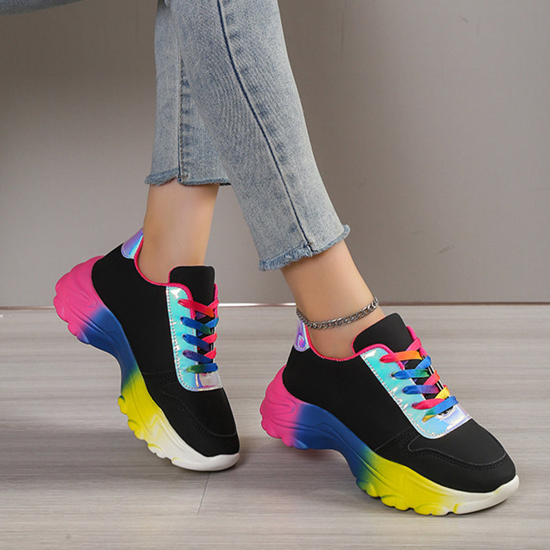 Women’s Lightweight Sports Sneakers – Thick Sole Lace-Up Walking Shoes - Glowify