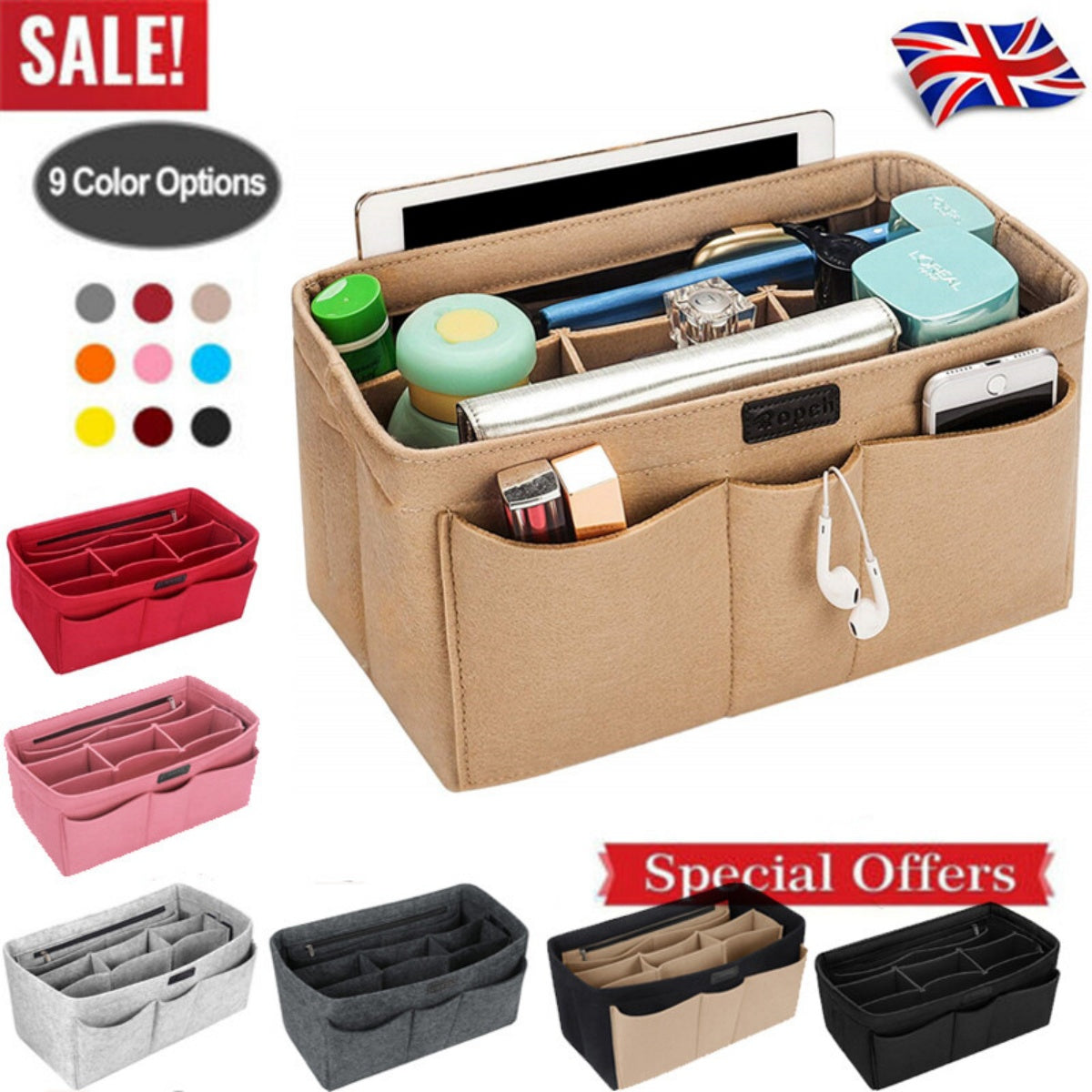 Women’s Felt Handbag Organizer Insert – Large Capacity Bag Liner with Pockets - Glowify