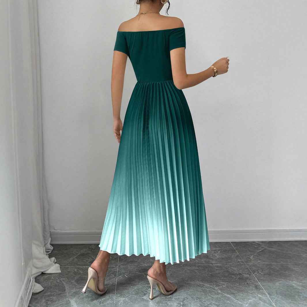 Elegant Off-Shoulder Pleated Gradient Bodycon Dress – Floor-Length Wrap-Style Maxi Dress for Women - Glowify