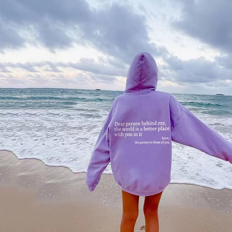 “Dear Person Behind Me” Inspirational Hoodie – Plush Letter Print Kangaroo Pocket Pullover (Unisex, S–5XL) - Glowify