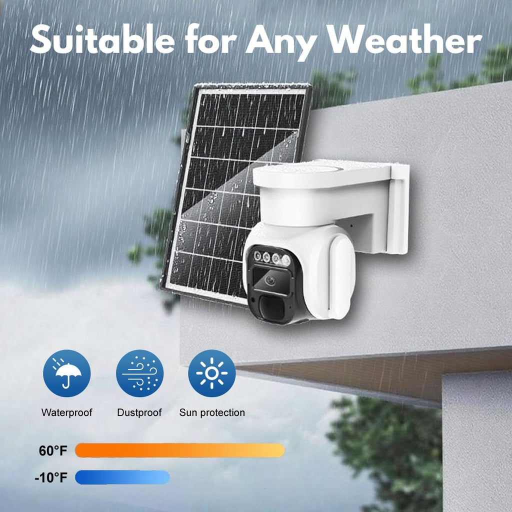 4G LTE Solar Security Camera Outdoor – No Wi-Fi Needed, 2K Color Night Vision, 360° View, PIR Motion, Two-Way Audio (SIM & SD Included)