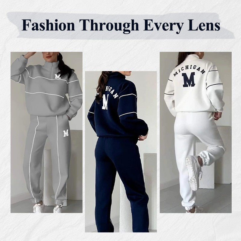Women’s 2-Piece Lounge Sweatsuit Set – Pullover Sweatshirt & Baggy Sweatpants with Pockets - Glowify