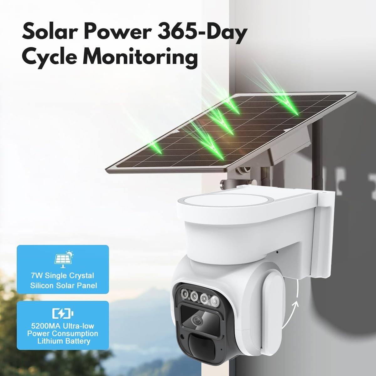 4G LTE Solar Security Camera Outdoor – No Wi-Fi Needed, 2K Color Night Vision, 360° View, PIR Motion, Two-Way Audio (SIM & SD Included)