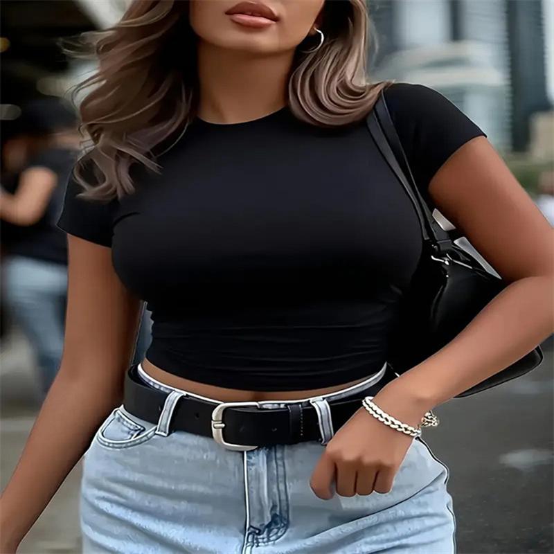 Glowify Comfort Women’s Solid Color Crop Tee – Slim Fit Everyday Basic Top - Glowify