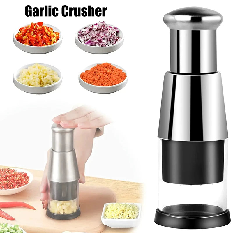 Manual Garlic Crusher & Onion Chopper – Stainless Steel Vegetable Press Kitchen Gadget - Glowify