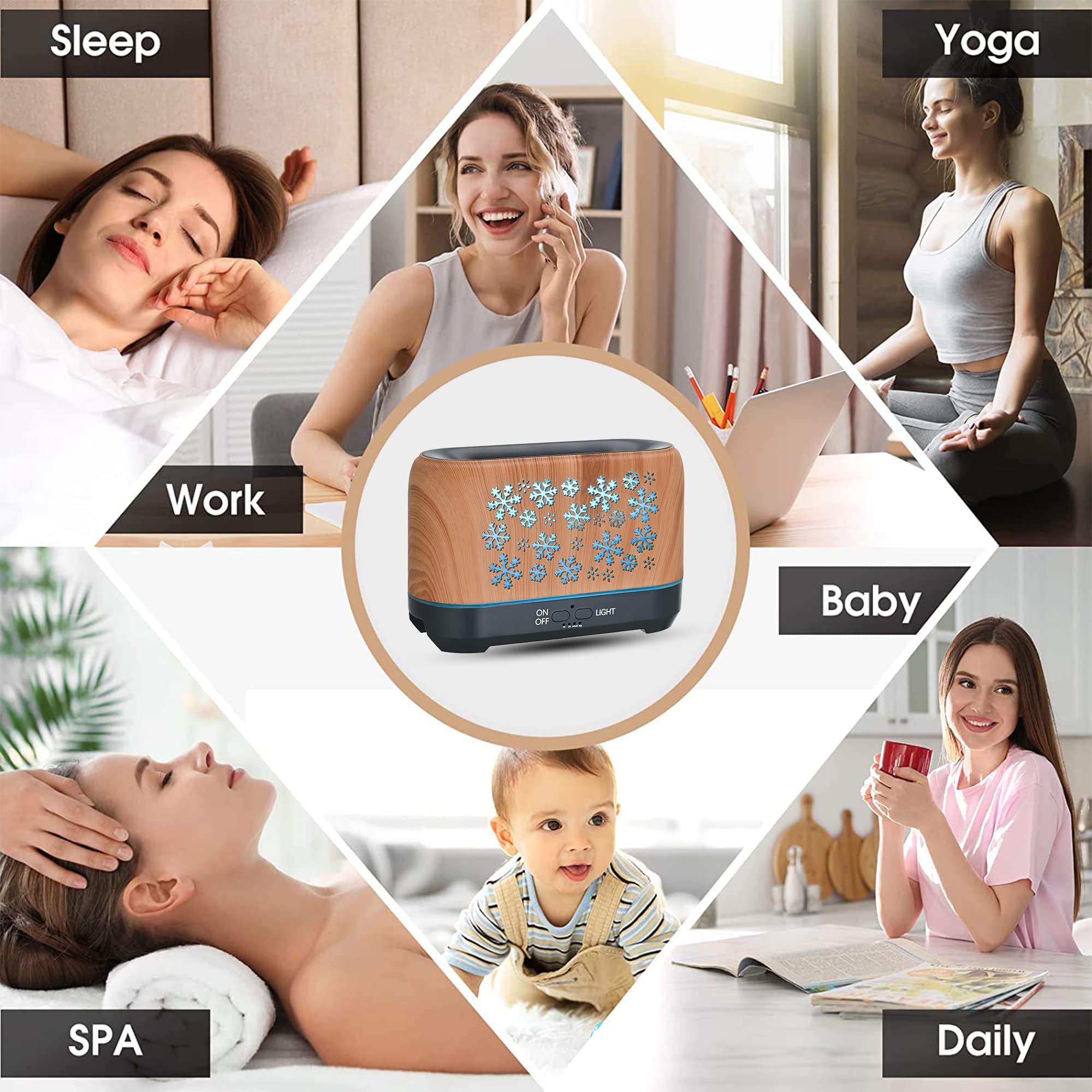 Christmas Snowflake Humidifier – Colorful Aroma Diffuser