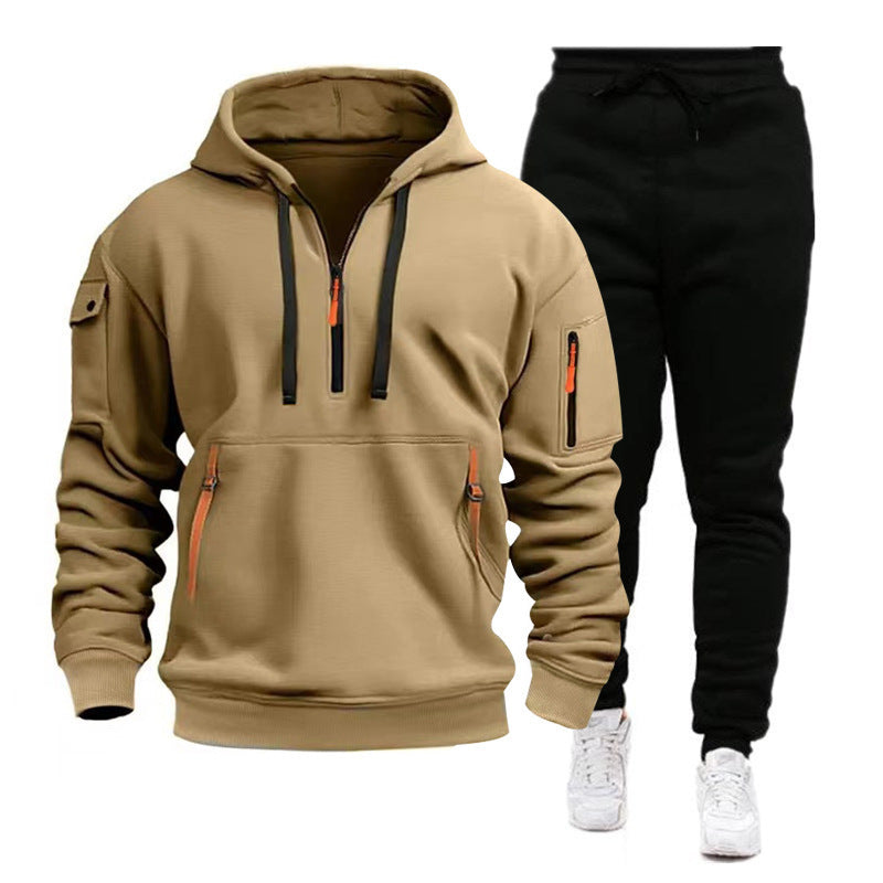 Multi-Pocket Zip Hoodie & Jogger Set for Men – Comfortable Casual Sportswear Outfit - Glowify