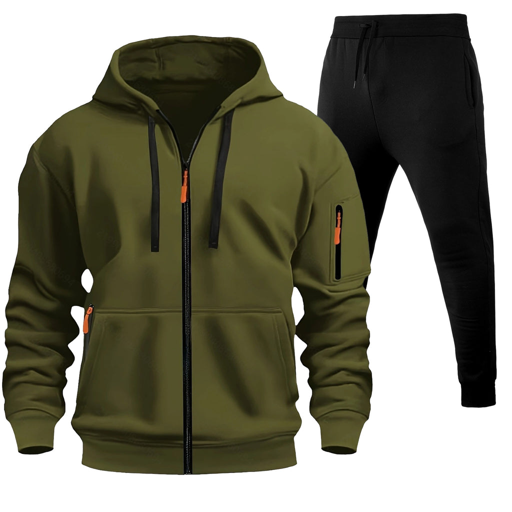 Stylish 2-Piece Fleece-Lined Zip-Up Hoodie & Jogger Set with Multi-Pockets - Perfect for Active Days! - Glowify