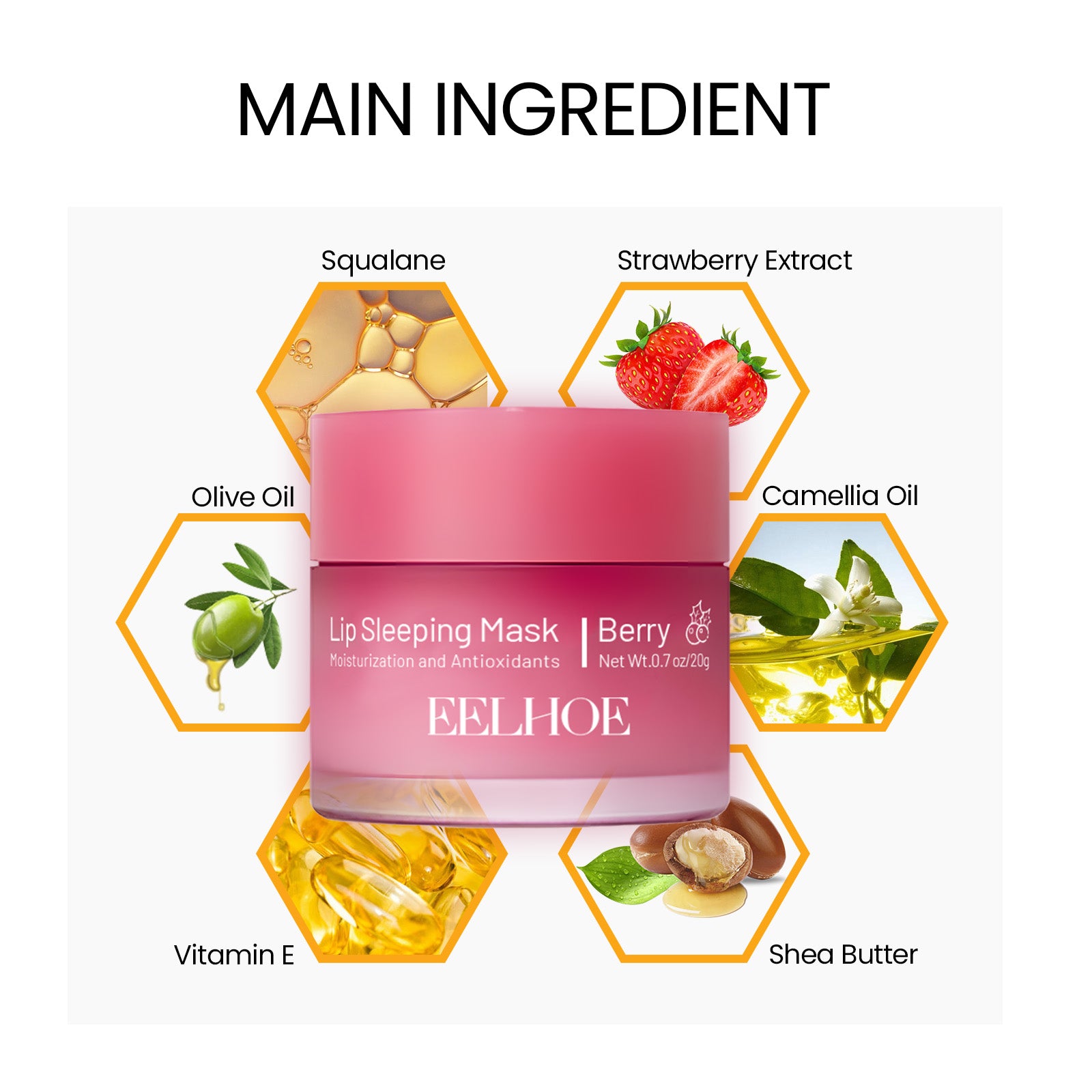 EELHOE Overnight Lip Mask – Strawberry, Shea Butter & Camellia Oil | Hydrating, Exfoliating & Plumping - Glowify